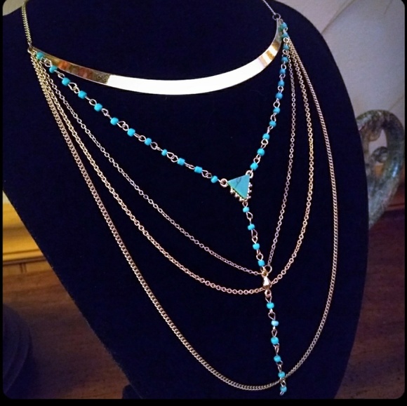 NWOT Boho Egyptian Style Multi-Tier Gold Bar Nklc - Picture 2 of 8